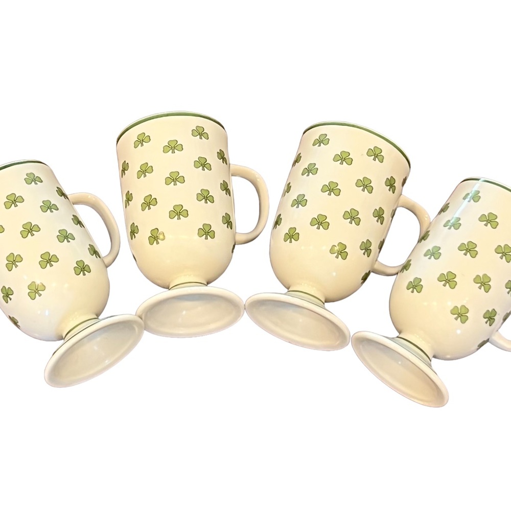 Ceramic Irish shamrock coffee pedestal cups. Just in time for St. Patrick’s Day